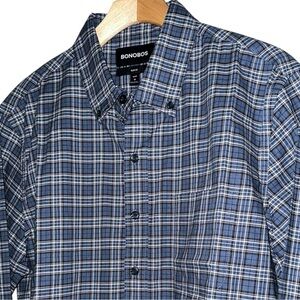 Bonobos Men’s Size M Short Blue Black Plaid Long Sleeve Button Down Shirt